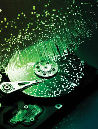 Hard disk light pellets Computer hard disk with light pellets bouncing off of it.