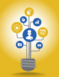 LEADS Logo light bulb showing ideas connecting various groups