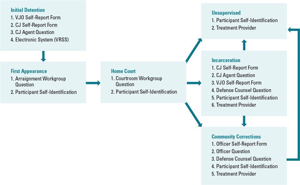 Exhibit 5. Participant Identification Mechanisms at Different Criminal Justice Intercepts Exhibit 5. Participant Identification Mechanisms at Different Criminal Justice Intercepts