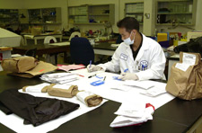 principles_of_dna_04_-_evidence_screening.jpeg Photo of scientist at table with bags of DNA Evidence