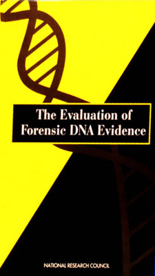 principles_of_dna_07_-_dna_book_cover_2.jpeg Illustrated cover of The Evaluation of Forensic DNA Evidence. Yellow and Black with a DNA Double Helix in background.