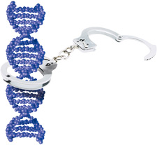principles_of_dna_10_-_probable_cause_2.jpeg illustration of a pair of hand cuffs. One cuff is locked around a large strand of DNA