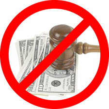 principles_of_dna_11_-_denial_of_funds.jpeg photo of a judge's gavel on top of money with a red circle with a diagonal cross through it on top