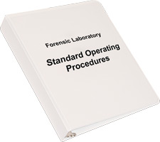 principles_of_dna_11_-_standard_operating_procedures.jpeg Photo of a three ring binder with the words "Forensic Laboratory Standard Operating Procedures" on the cover