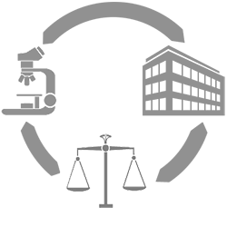 Interacting with Crime Labs - 1.png image of a microscope, an office building, and a set of scales.