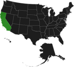 Familial Searching - California map of the United States with all states black, except California which is green