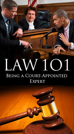 courtappointedexpert.jpg Photo of a judge, lawyer, and witness convening near a court stand