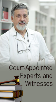 courtappointedexpertsandwitnesses.jpg Photo of a man wearing glasses. Caption says "Court-Appointed Experts and Witnesses"