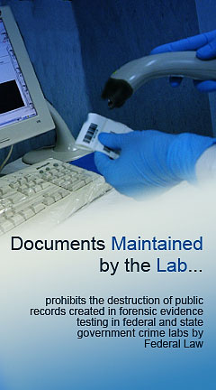 documentsmaintainedbythelab.jpg Photo of a lab technician retaining samples for testing. Caption reads, 'Documents maintained by the lab.'