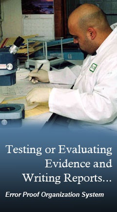 errorprooforganizationsystem.jpg Photo of a lab technician writing a report and testing evidence