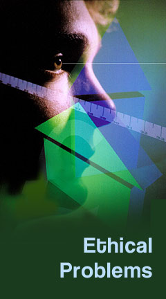 ethicalproblems.jpg Abstract Photo representing a house symbol in front of a man's face and a