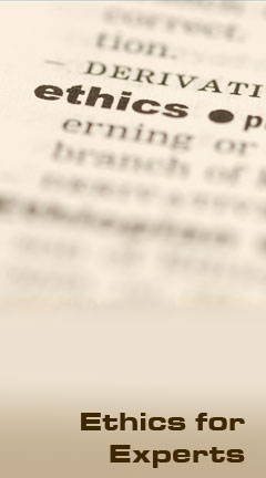 ethics.jpg  Photo of a dictionary showing the definition of the word 'ethics'. Caption says 'Ethics for Experts'