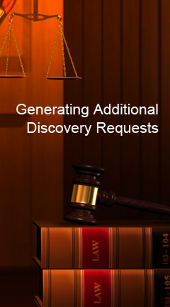 generatingadditionaldiscoveryrequest.jpg Photo of law book binders, a gavel, and a justice scale. Caption reads, 'Generating Additional Discovery Requests'