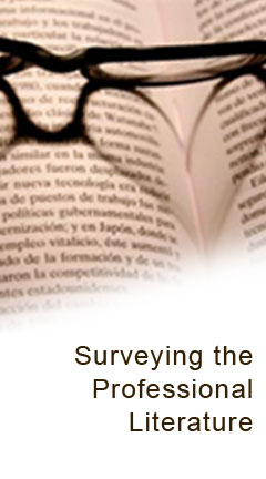 literaturesurvey.jpg Abstract photo of eyeglasses inside of a law book. Caption reads, 'Surveying the Professional Literature.'