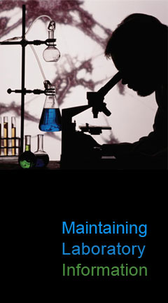 maintaininglaboratoryinformation.jpg  Photo of a lab technician studying an evidence sample.