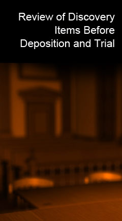 reviewofdiscovery.jpg Photo of a courtroom. Caption says, 'Review of Discovery Items Before Deposition and Trial'