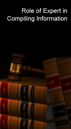 rolesofexpertscompilinginfo.jpg Photo of a pile of books in a law library. Caption reads, 'Role of Expert in Compiling Information
