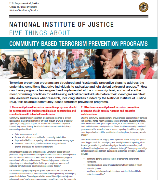 Cover Five Things About Community-Based Terrorism Prevention Programs Cover Five Things About Community-Based Terrorism Prevention Programs