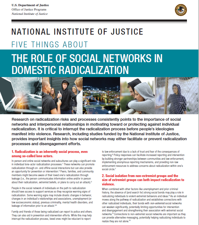 Cover F IVE THINGS ABOUT THE ROLE OF SOCIAL NETWORKS IN DOMESTIC RADICALIZATION Cover F IVE THINGS ABOUT THE ROLE OF SOCIAL NETWORKS IN DOMESTIC RADICALIZATION