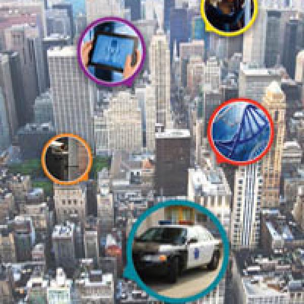 City view with inlaid bubble images