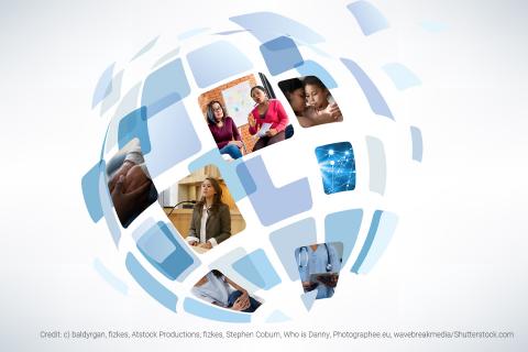 Globe showing diverse images of women Globe showing diverse images of women